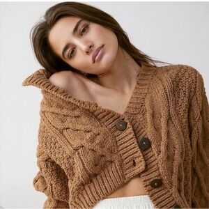 Free People NWOT Bonfire Cable Knit Cardi XS
